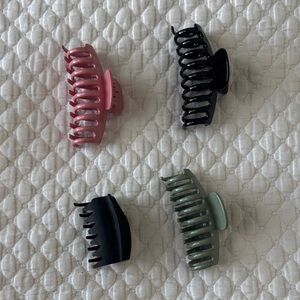 Set of Four Hair Claw Clips - Pink, Black, Green